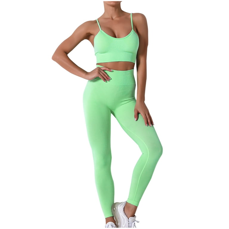 HAPIMO Women's Workout Outfits Gym Exercise Seamless Yoga Leggings with  Sports Bra Fitness Activewear 2 Pieces Yoga Set Discount Green M