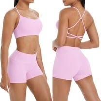 HAPIMO Women's Workout Sets Casual Comfy Trasuits Slim Fitted Crop Tops High Waisted Tummy Control Spandex Booty Volleyball Shorts for Yoga Dance Pink XL