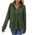 thumbnail image 1 of HAPIMO Women's Workout Solid Color Blouses Loose Basic Tops Fashion Casual Quarter Button Down Turn Down Collar Shirts Fall Long Sleeve Cotton Lined Tees Green M, 1 of 9