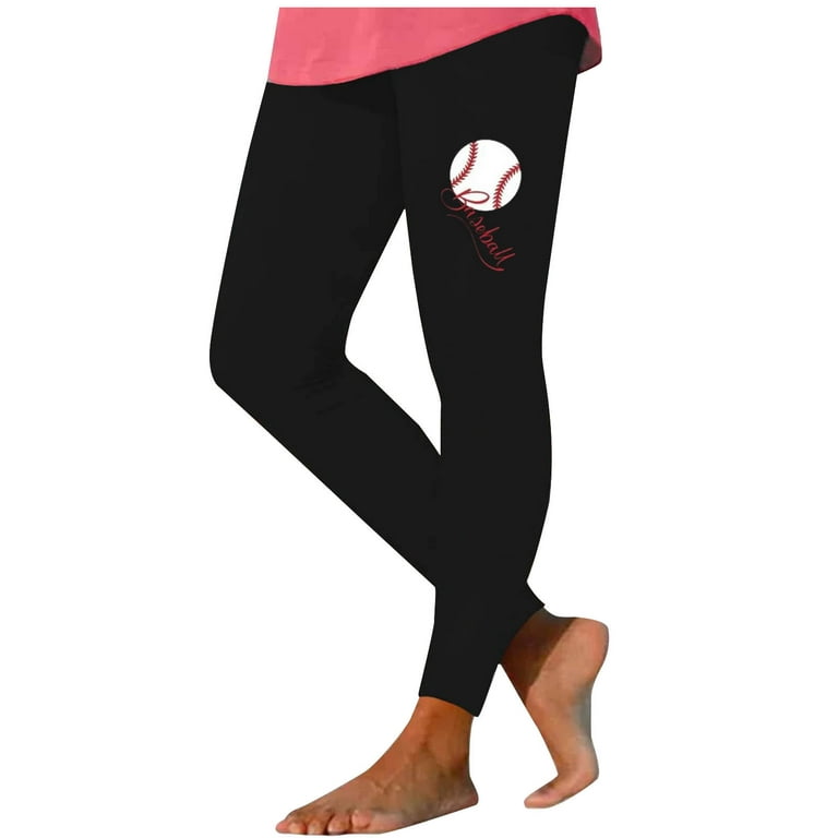 HAPIMO Women's Yoga Leggings Pants Summer Discount High Elastic Waist  Breathable Trousers for Girls Fashion Baseball Print Sale Stretch Fit Black  M