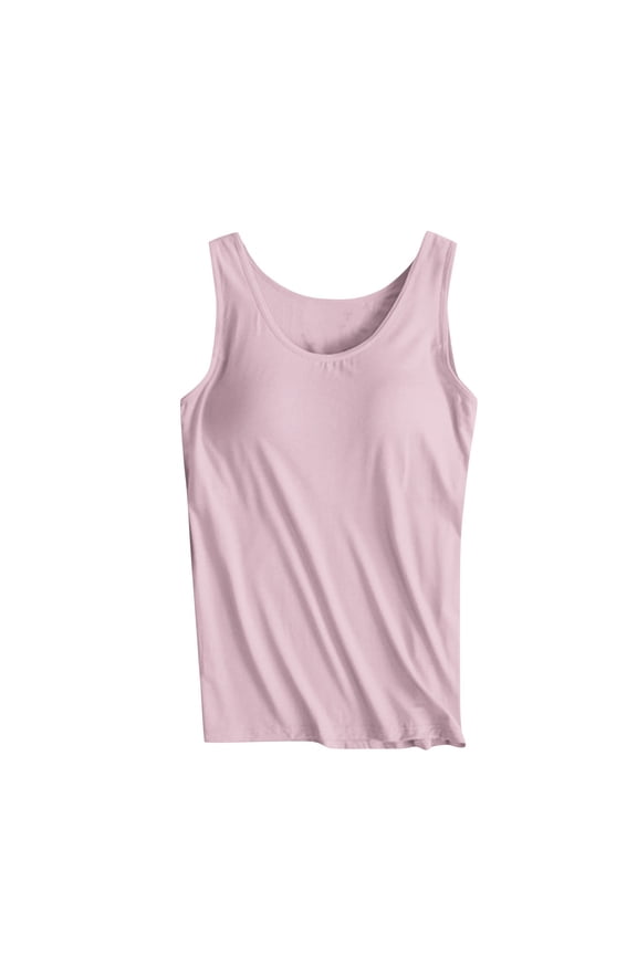Women's Yoga Sports Basic Tank Tops Shirts for Teen Girls Summer Beach Tees Solid Color Padded Workout Casual Stretch Undershirts Tops Sleeveless Fitness Pink
