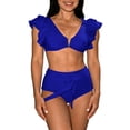 thumbnail image 1 of HAPIMO Womens Bikini Set Ruffle Sleeve Cropped Top with High Waist Bottom Summer Beach Swimwear Two Pieces Bathing Suit Blue L, 1 of 8