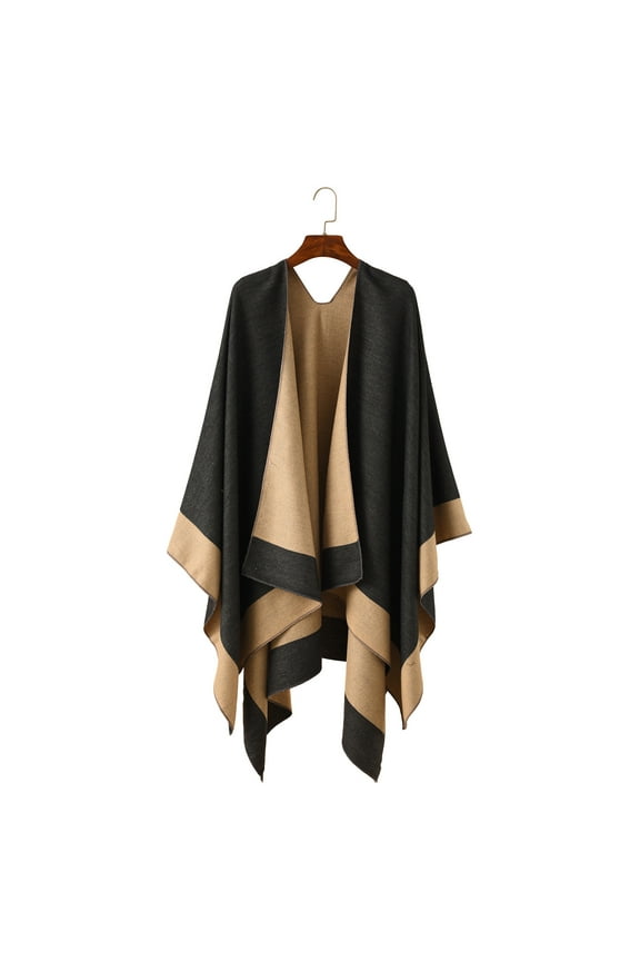 Womens Blanket Shawls Wraps Winter Open Front Poncho Cape Oversized Cardigan Sweater with Belt Teen Girls Clothes Black OneSize