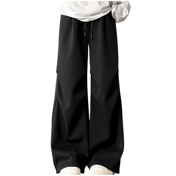 HAPIMO Womens Cargo Wide Leg Sweatpants Loose Fit Straight Leg Pants Drawstring Elastic Waist Pants Fall Winter Fashion Casual Pants Black M