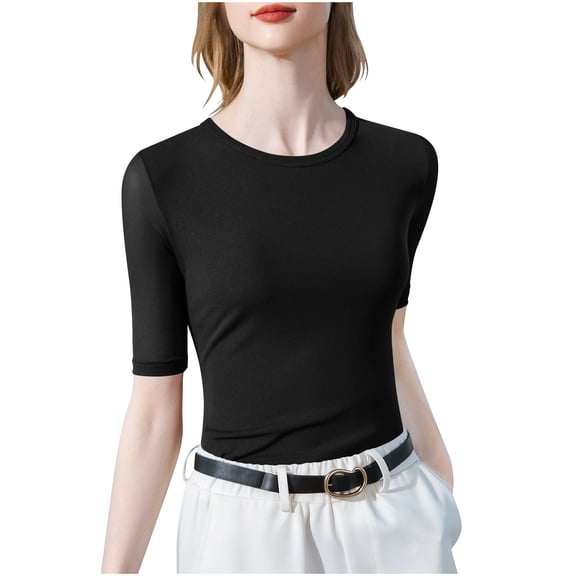 HAPIMO Womens Crewneck Short Sleeve Tops Slim Fit Basic Layer Blouses Trendy Going Out Outfits Lightweight Spring Summer Casual Tops Black XL