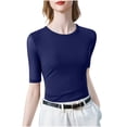 thumbnail image 1 of HAPIMO Womens Crewneck Short Sleeve Tops Slim Fit Basic Layer Blouses Trendy Going Out Outfits Lightweight Spring Summer Casual Tops Blue L, 1 of 6