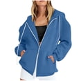 thumbnail image 1 of HAPIMO Womens Double Zip Up Hoodies Loose Fit Hoodies Long Sleeve Solid Pocket Jacket Soft Outdoor Casual Hooded Sweatshirts Blue XL, 1 of 8