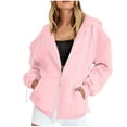 thumbnail image 1 of HAPIMO Womens Double Zip Up Hoodies Loose Fit Hoodies Long Sleeve Solid Pocket Jacket Soft Outdoor Casual Hooded Sweatshirts Pink L, 1 of 6