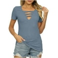 thumbnail image 1 of HAPIMO Womens Dressy V Neck Tops Casual Slim Short Sleeve Cut Out T Shirts Knitted Sweaters Ribbed Clearance Blue M, 1 of 6