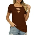 thumbnail image 1 of HAPIMO Womens Dressy V Neck Tops Casual Slim Short Sleeve Cut Out T Shirts Knitted Sweaters Ribbed Brown L, 1 of 6