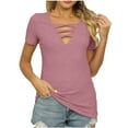 thumbnail image 1 of HAPIMO Womens Dressy V Neck Tops Casual Slim Short Sleeve Cut Out T Shirts Knitted Sweaters Ribbed Pink S, 1 of 6