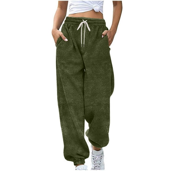 HAPIMO Womens Joggers High Waist Workout Sweatpants Baggy Casual Fleece Warm Pants Loungewear Pants Drawstring Elastic Waist Trousers Army Green XXL