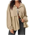 thumbnail image 1 of HAPIMO Womens Oversized Fashion Jacket Button Down Shirts Jacket Solid Long Sleeve Lapel Jacket Lightweight Casual Pleated Blouses Khaki XL, 1 of 9