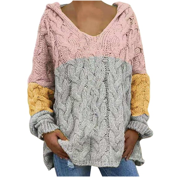 HAPIMO Womens Oversized Sweaters Long Sleeve Chunky Hooded Knitwear Solid Color Casual Jumper Pullover Sweaters for Women Pink XXL