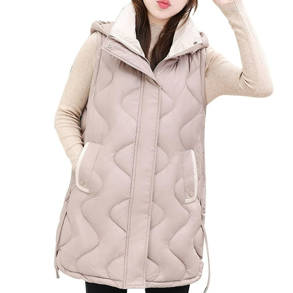 HAPIMO Womens Puffer Vest Sleeveless Zip Up Quilted Coat Stand Collar Gilet Jacket with Pockets Cotton Hoodie Yellow M