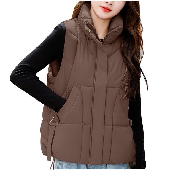 HAPIMO Womens Puffer Vest Sleeveless Zip Up Quilted Coat Stand Collar Gilet Jacket with Pockets Cotton Yellow M