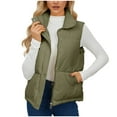thumbnail image 1 of HAPIMO Womens Puffer Vest Sleeveless Zip Up Quilted Coat Stand Collar Gilet Jacket with Pockets Green M, 1 of 9