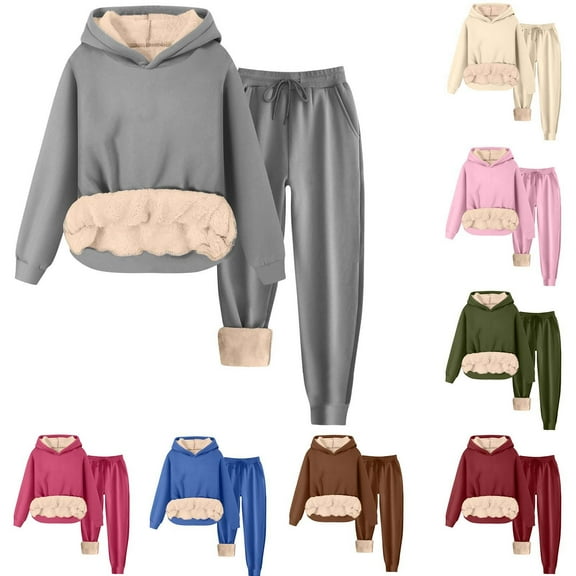 HAPIMO Womens Sports Outfits Suits Fleece Hoodies Warm Lined Hooded Sweatshirts Casual Winter Pullover Sweaters Jogging Pantsw Tracksuits Green L