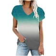 thumbnail image 1 of HAPIMO Womens Summer Tops Gradient Color Teen Grils Fashion Clothes Short Sleeve V-Neck Tee Shirt Casual Comfy Pullover Tops Shirts for Women Green XXXL, 1 of 6