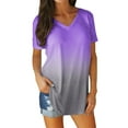 thumbnail image 1 of HAPIMO Womens Summer Tops Gradient Color Teen Grils Fashion Clothes Short Sleeve V-Neck Tee Shirt Casual Comfy Pullover Tops Shirts for Women Purple L, 1 of 4