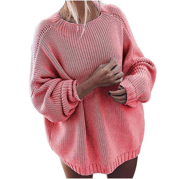 HAPIMO Womens Sweaters Fall Fashion Batwing Long Sleeve Crewneck Knitwear Solid Color Casual Loose Jumper Pullover Sweaters for Women Pink XL