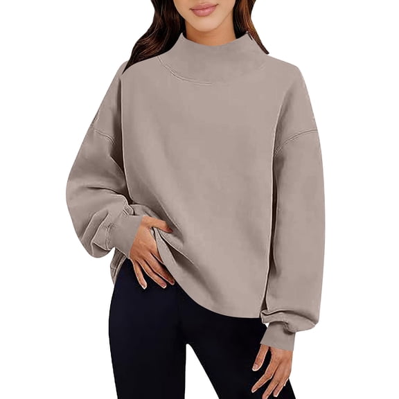 HAPIMO Womens Trendy Loose Sweatshirts All Season Wear Girl Fashion Outfits Turtleneck Pullover Long Sleeve Casual Tops Khaki XXL