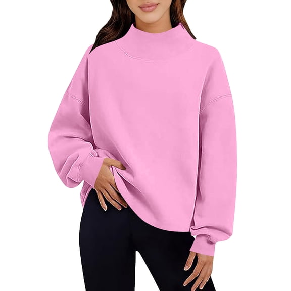HAPIMO Womens Trendy Loose Sweatshirts All Season Wear Girl Fashion Outfits Turtleneck Pullover Long Sleeve Casual Tops Pink XXL