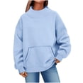 thumbnail image 1 of HAPIMO Womens Trendy Loose Sweatshirts Turtleneck Pullover All Season Wear Girl Fashion Outfits Long Sleeve Casual Tops with Kangaroo Pocket Light Blue S, 1 of 7