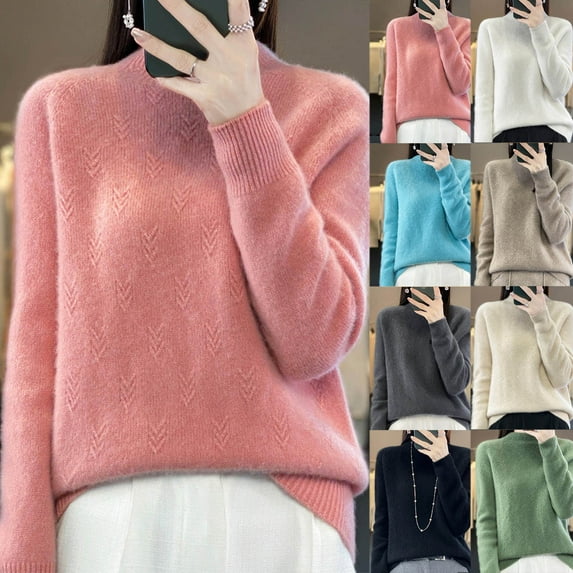 HAPIMO Wool Sweater Women Fall Winter Warm Knitted Pullover Crewneck Long Sleeve Sweater Basic Tops Loose Beige L