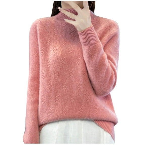 HAPIMO Wool Sweater Women Fall Winter Warm Knitted Pullover Crewneck Long Sleeve Sweater Basic Tops Loose Pink L