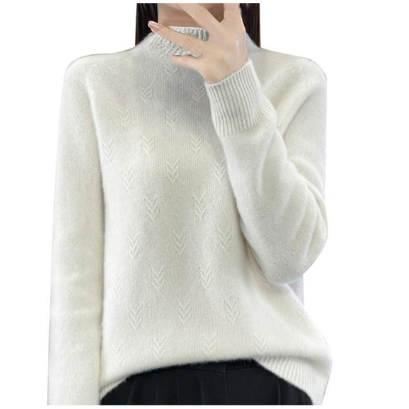 HAPIMO Wool Sweater Women Fall Winter Warm Knitted Pullover Crewneck Long Sleeve Sweater Basic Tops Loose White S