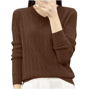 HAPIMO Wool Sweater Women Fall Winter Warm Knitted Pullover V Neck Long Sleeve Sweater Basic Tops Loose Clearance Brown M