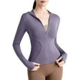 thumbnail image 1 of HAPIMO Workout Hoodies for Women Slim Fit Long Sleeve Solid Tops Lightweight Zip Up Yoga Jacket Outdoor Casual Sun Protection Athletic Jacket Coat Purple M, 1 of 2