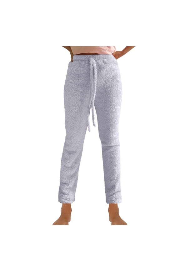 Workout Solid Color Pants Drawstring High Waist Trousers Casual Sweatpants Woolen Slim Pants for Women Fashion Comfy Capris Pajamas Gray S