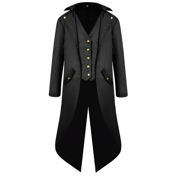 HAPIMO Workout Tuxedo Jacket Tailcoat Jacket for Men Lapel Frock Coat Casual Big Men's Double-Breasted Trench Coat Gothic Steampunk Medieval Jacket Fashion Black XXXXL