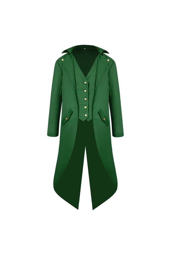 Workout Tuxedo Jacket Tailcoat Jacket for Men Lapel Frock Coat Casual Gothic Steampunk Medieval Jacket Fashion Big Men's Double-Breasted Trench Coat Green XXXXL
