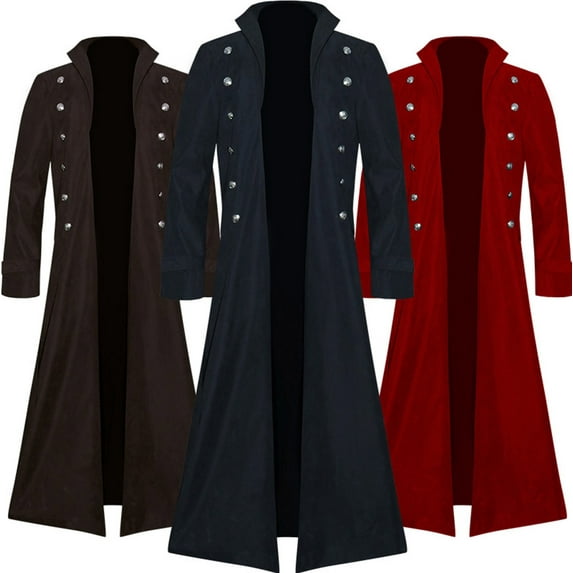 HAPIMO Workout Tuxedo Jacket Tailcoat Midi Jacket for Men Gothic Steampunk Medieval Jacket Fashion Lapel Frock Coat Casual Big Men's Double-Breasted Trench Coat Black L