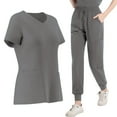 thumbnail image 1 of HAPIMO Workwear Sets for Women Scrub Top Short Sleeve V Neck Shirt Drawstring Pockets Pant Medical Workwear Casual 2 Piece Sets Gray L, 1 of 5