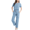 thumbnail image 1 of HAPIMO Workwear Sets for Women Scrub Top Short Sleeve V Neck Shirt Drawstring Pockets Pant Medical Workwear Casual 2 Piece Sets Light Blue L, 1 of 3