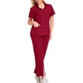 thumbnail image 1 of HAPIMO Workwear Sets for Women Scrub Top Short Sleeve V Neck Shirt Drawstring Pockets Pant Medical Workwear Casual 2 Piece Sets Wine XL, 1 of 2