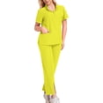 thumbnail image 1 of HAPIMO Workwear Sets for Women Scrub Top Short Sleeve V Neck Shirt Drawstring Pockets Pant Medical Workwear Casual 2 Piece Sets Yellow XXL, 1 of 2