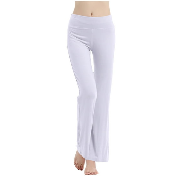 HAPIMO Yoga Flare Pants for Women Summer Fashion Relaxed Solid High Elastic Waist Running Sports Stretch Trousers White L