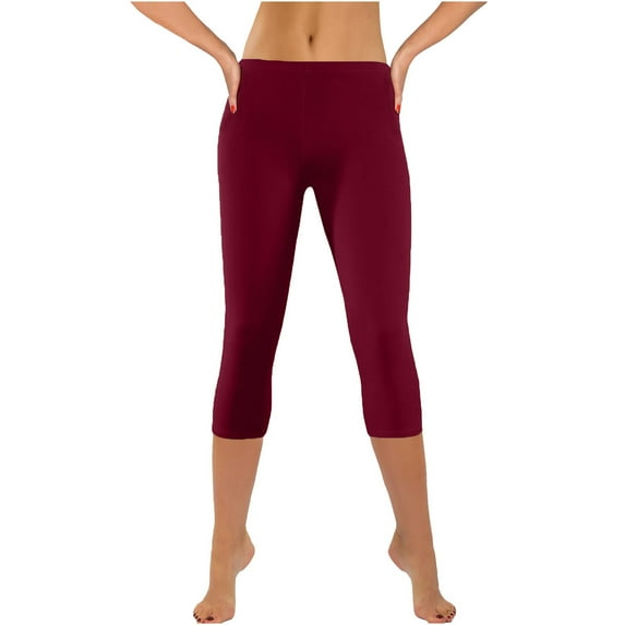 HAPIMO Yoga Legging Capri Pants for Women Elastic Waist Leisure Relaxed Daily Solid Color Hole Retro Trousers Trendy Clothes Red S
