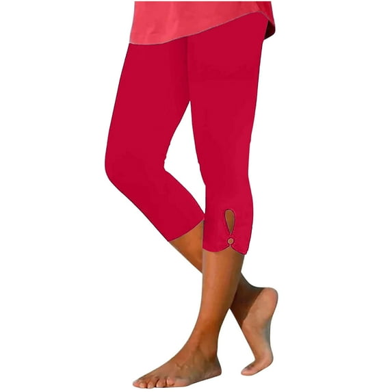 HAPIMO Yoga Legging Capri Pants for Women Elastic Waist Leisure Relaxed Daily Solid Color Hole Retro Trousers Trendy Clothes Watermelon Red XXL