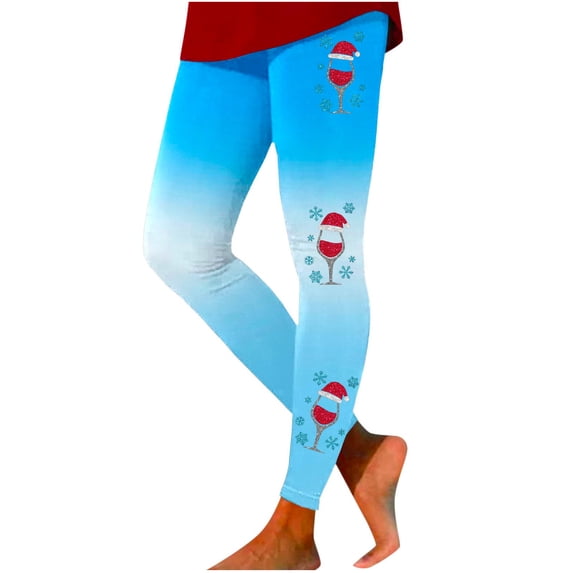 HAPIMO Yoga Legging Pants for Women Running Sports Christmas Print Stretch High Rise Fall Trousers Trendy Clothes Solid Blue XXXL