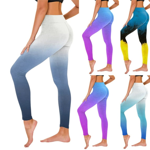 HAPIMO Yoga Legging Pants for Women Trousers Trendy Clothes Fall Gradient Color Block Running Sports Stretch High Rise Light Blue L
