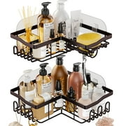 LEFEE Corner Shower Caddy with Shampoo Holder, 2-Pack Shower Organizer Shower with 11 Hooks, Bronze