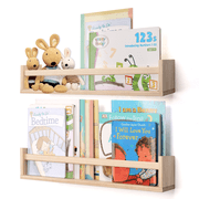 Nursery Shelves, 23.75-inch Floating Bookshelves for Wall Set of 2, Baby Nursery Decor, Solid Wood Wall Mounted Shelves for Books (Natural Wood)