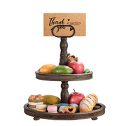 HAPOO 2 Tiered Tray Stand - Two Tier Tray Farmhouse, Rustic, Vintage Decor. Table Kitchen Tray Wooden with Metal Decorative Handle. Cake, Cupcake, Cookie, Food and Party Display, Coffee Bar