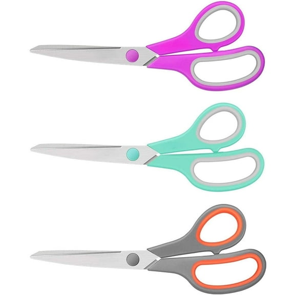 Scissors, 8" All Purpose Scissors 3-Pack, Ultra Sharp 2.0mm Thick Blade Shears Comfort-Grip for Office Desk Accessories Sewing Fabric Home Craft Teacher Supplies, Right/Left Handed